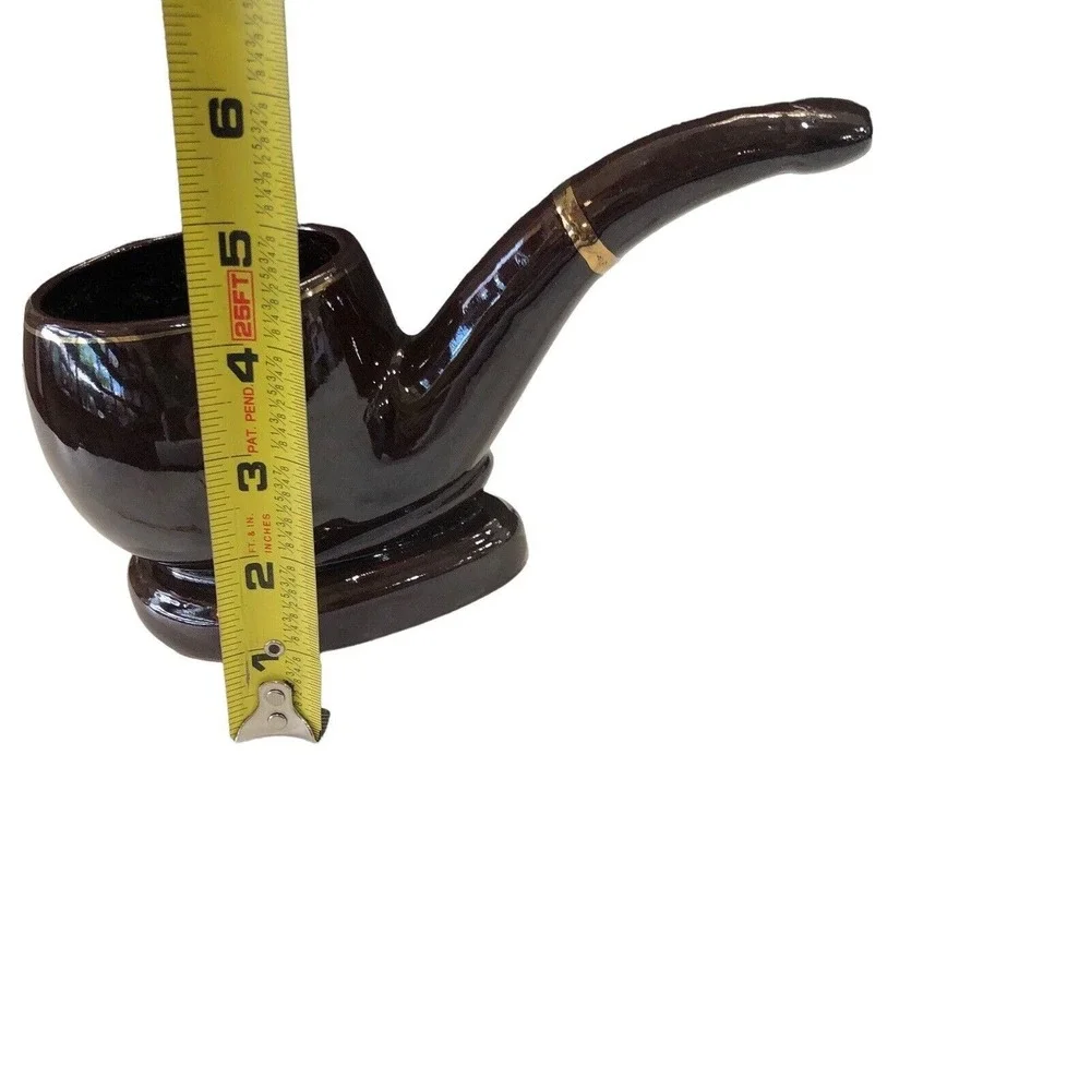 Ceramics Large Pipe Brown Glaze Oversized Pipe Sculpture Ashtray Planter MCM